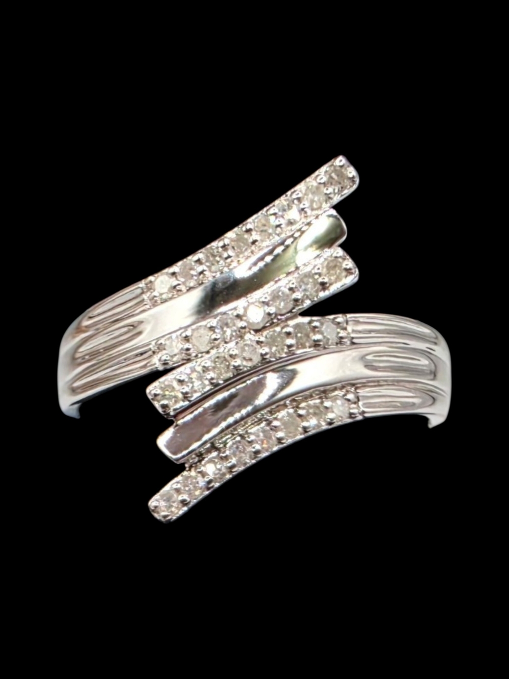 0.25 CTW Natural Diamond 925 Sterling Silver Cluster Bypass Ring Size 8